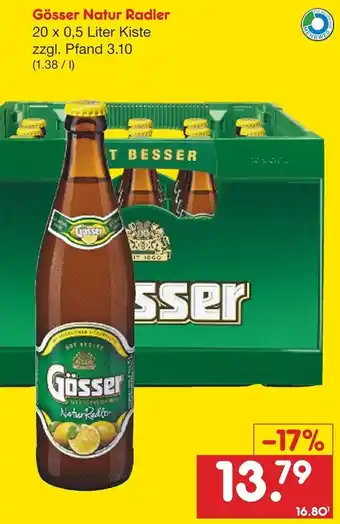 Netto Getränke Discount Gösser Natur Radler 20x0,5 Liter Kiste Angebot