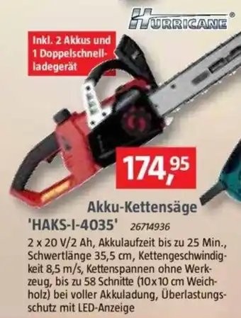 Bauhaus Hurricane Akku Kettensäge HAKS-I-4035 Angebot