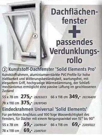 Bauhaus Kunststoff-dachfenster 'solid element pro' oder eindeckkrahmen universal 'solid elements' Angebot