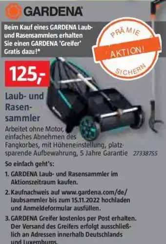 Bauhaus Gardena Laub und Rasensammler Angebot