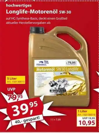 Sonderpreis Baumarkt Hochwertiges longlife-motorenöl Angebot