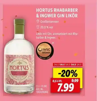 Lidl Hortus rhabarber & ingwer gin likör Angebot