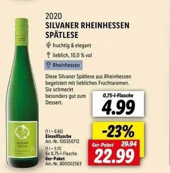 Lidl 2020 silvaner rheinhessen spätlese Angebot