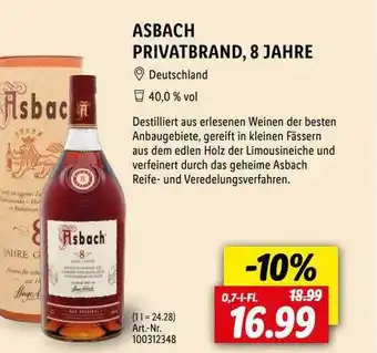 Lidl Asbach privatbrand, 8 jahre Angebot