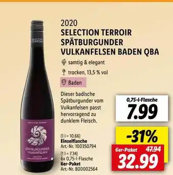 Lidl 2020 selection terroir spätburgunder vulkanfelsen baden qba Angebot