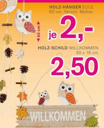 KODi Holz-hänger eule oder -schild willkommen Angebot