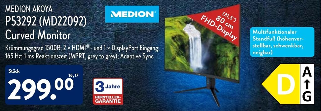 Medion Akoya P53292 (MD22092) Curved Monitor Angebot bei Aldi Nord