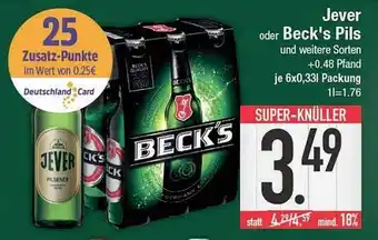 E-Center Jever oder beck's pils Angebot