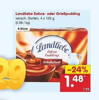 Netto Marken-Discount Landliebe Sahne- oder Grießpudding 4 x 125 gr Angebot