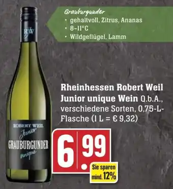 Edeka Neukauf Rheinhessen Robert Weil Junior unique Wein 0,75 L Flasche Angebot