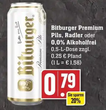 Edeka Neukauf Bitburger Premium Pils, Radler oder 0,0% Alkoholfrei 0,5 L Dose Angebot