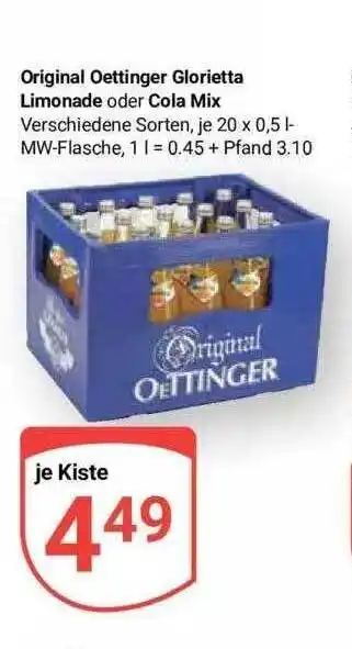 Globus Original oettinger glorietta limonade oder cola mix Angebot