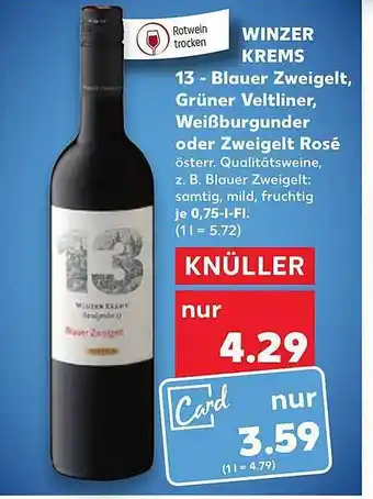 Kaufland Winzer krems 13 - blauer zweigelt, grüner veltliner, weißburgunder oder zweigelt rosé Angebot