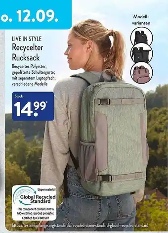 Aldi Nord Live in style recycleter rucksack Angebot