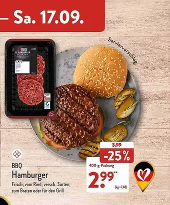 Aldi Nord Bbq hamburger Angebot