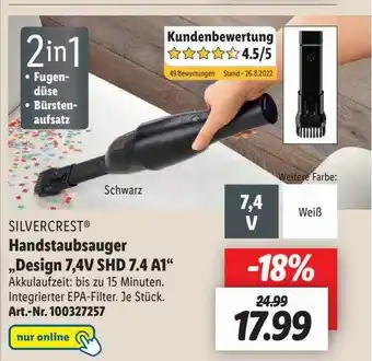 Lidl Silvercrest handstaubsauger „design 7,4v shd 7.4 a1 Angebot