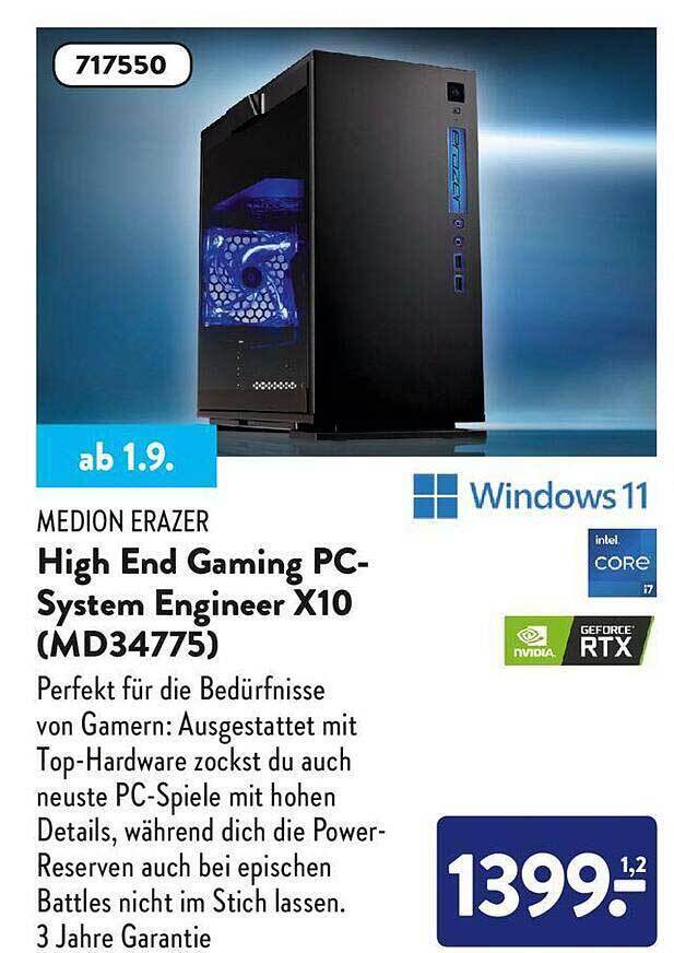 Medion erazer high end gaming pcsystem engineer x10 md34775 Angebot