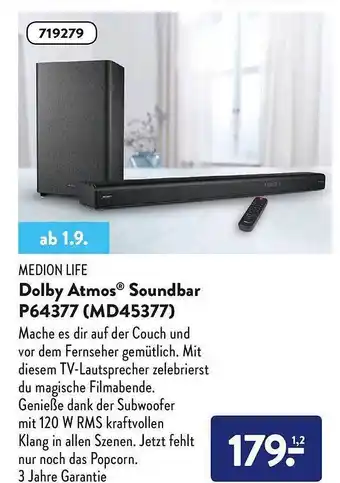 Aldi Nord Medion life dolby atmos soundbar p64377 md45377 Angebot