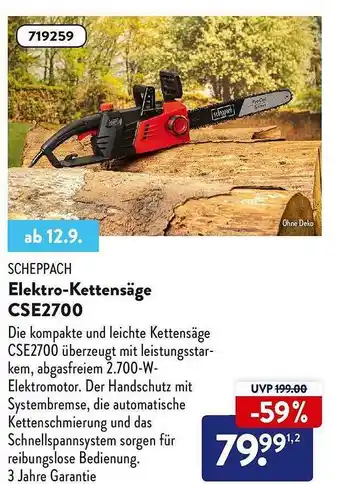 Aldi Nord Scheppach elektro-kettensäge cse2700 Angebot