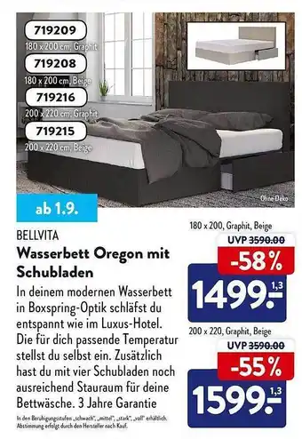 Aldi Nord Bellvita wasserbett oregon mit schubladen Angebot