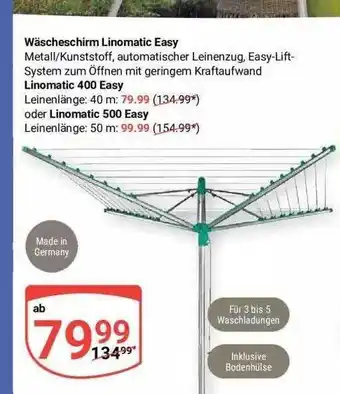 Globus Wäscheschirm linomatic easy, linomatic 400 easy oder linomatic 500 easy Angebot