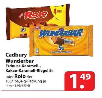 Famila Nord Ost Cadbury wunderbar erdnuss-karamell-, kakao-karamell-riegel oder rolo Angebot