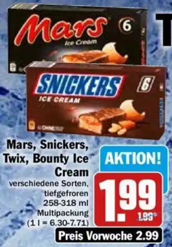 Hit Mars, Snickers, Twix, Bounty Ice Cream 258-318 ml Multipackung Angebot