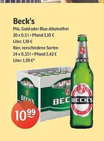 Getränke Hoffmann Beck's pils gold oder blue alkoholfrei Angebot