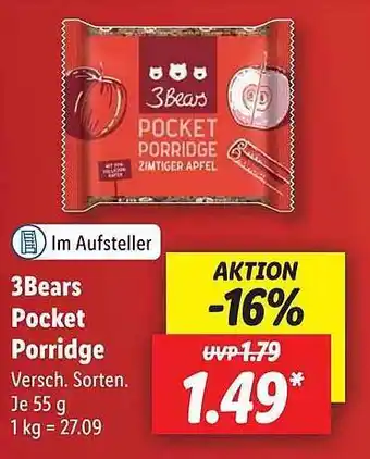 Lidl 3bears pocket porridge versch. sorten Angebot