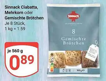 Globus Sinnack ciabatta mehrkorn oder gemischte brötchen Angebot