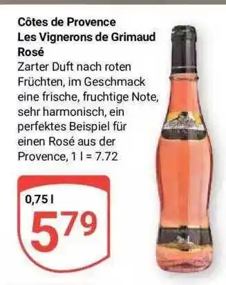 Globus Côtes de provence les vignerons de grimaud rosé Angebot