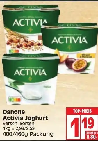 Edeka Danone Activia Joghurt 400/460g Packung Angebot