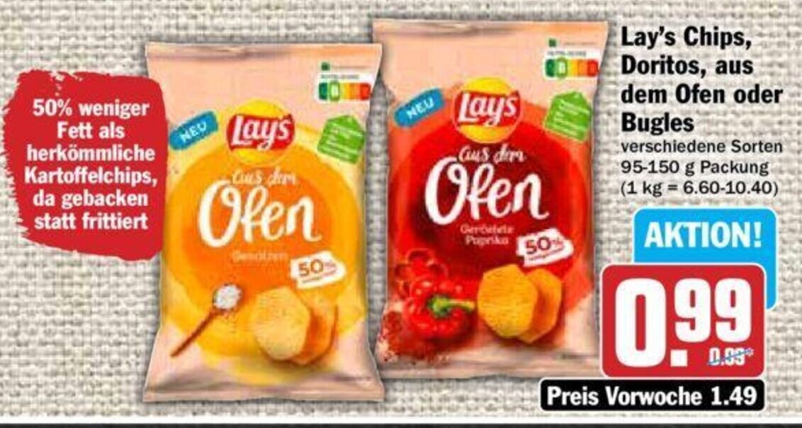 Lay's Chips, Doritos, aus dem Ofen oder Bugles 95150 g Packung Angebot