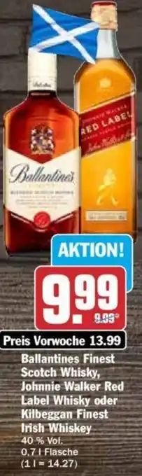 Hit Ballantine's Finest Scotch Whisky, Johnnie Walker Red Label Whisky oder Kilbeggan Finest Irish Whiskey 0,7 L Flasche Angebot