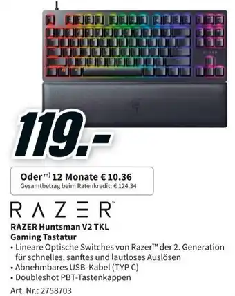 MediaMarkt Razer Huntsman V2 TKL Gaming Tastatur Angebot