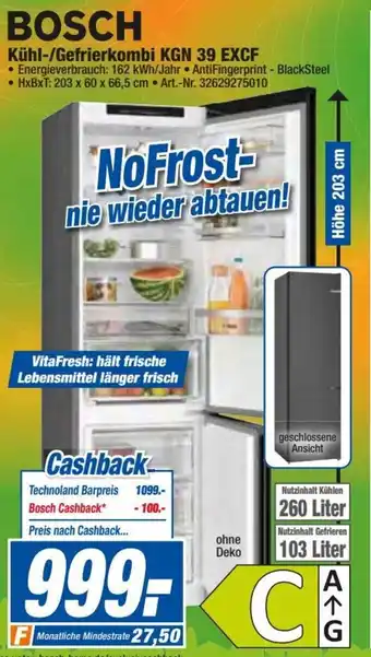 expert Techno Land Bosch Kühl/Gefrierkombi KGN 39 EXCF Angebot