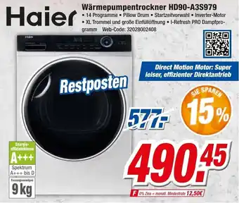 Expert Klein Haier Wärmepumpentrockner HD90-A3S979 Angebot