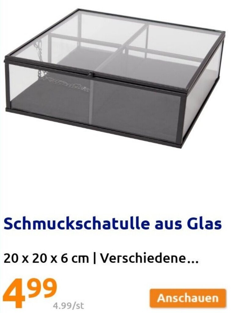 Schmuckschatulle aus Glas 20 x 20 x 6 cm Angebot bei Action