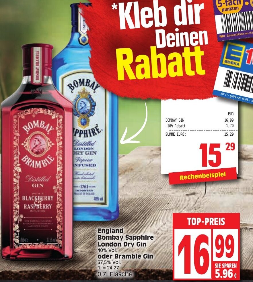 England Bombay Sapphire London Dry Gin oder Bramble Gin Angebot bei Edeka