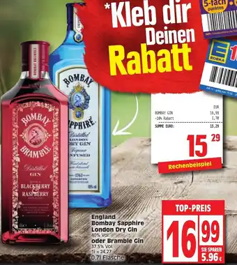 Edeka England Bombay Sapphire London Dry Gin oder Bramble Gin Angebot