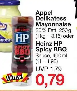 Jawoll Appel delikatess mayonnaise oder heinz hp spicy bbq Angebot