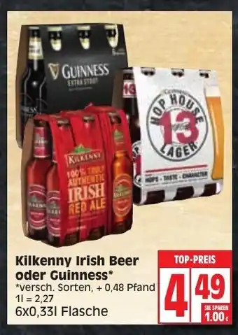 Edeka Kilkenny Irish Beer oder Guinness 6x0,33L Angebot