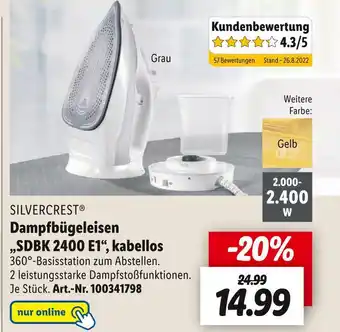 Lidl Silvercrest dampfbügeleisen „sdbk 2400 e1“, kabellos Angebot