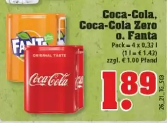 trinkgut Coca Cola, Coca Cola Zero, oder Fanta 4x0,33L Angebot