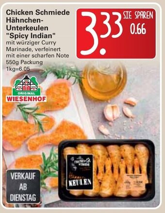 WEZ Wiesenhof Chicken Schmiede Hähnchen Unterkeulen ,,Spicy Indian" 550g Angebot