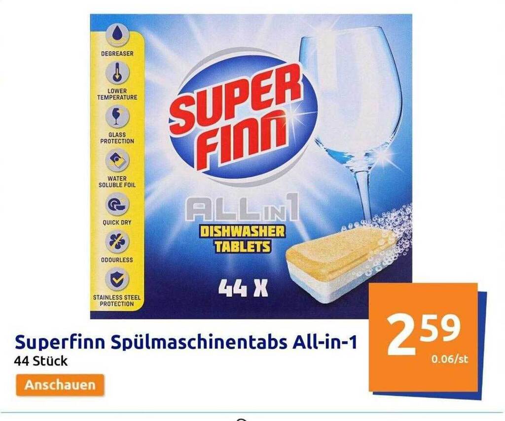 Superfinn spülmaschinentabs allin1 Angebot bei Action