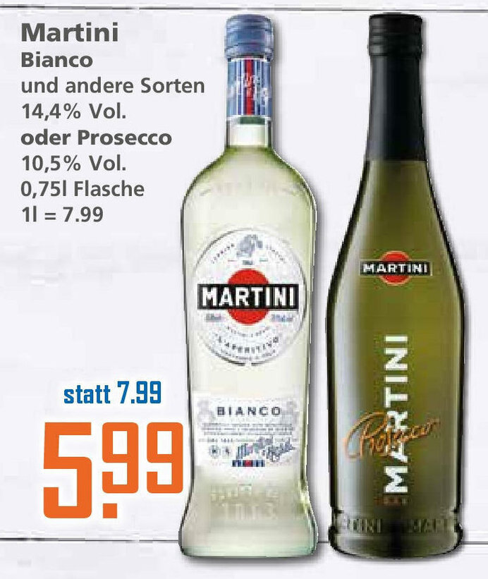 Martini Bianco oder Prosecco 0,75L Angebot bei Klaas und Kock
