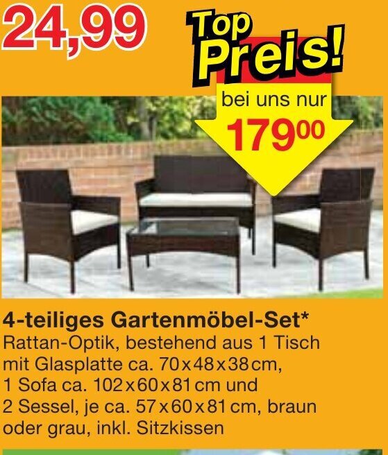 4 teiliges Gartenmöbel Set Angebot bei Jawoll