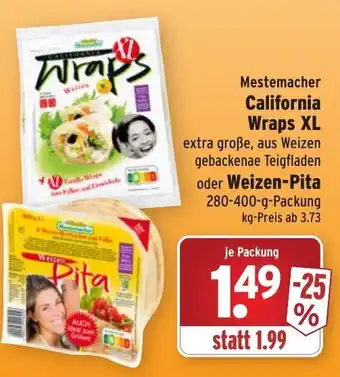 Wasgau Mestemacher California Wraps XL oder Weizen Pita 280-400g Angebot