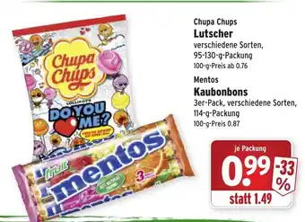 Wasgau Chupa Chups Lutscher 95-130g oder Mentos Kaubonbons 114g Angebot